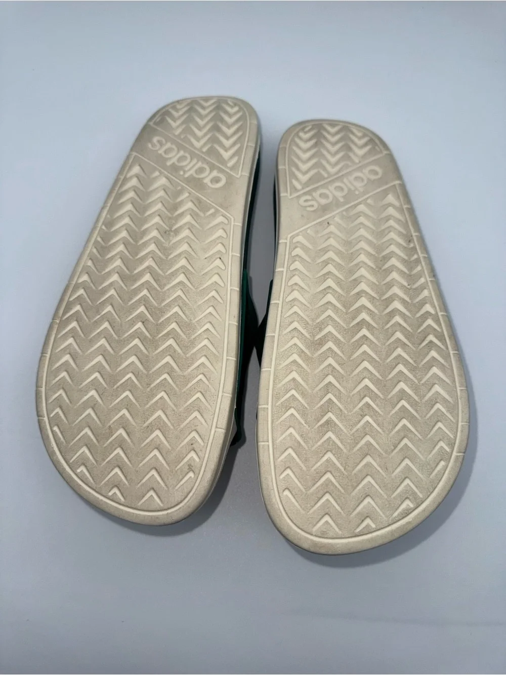 adidas Kids Green Slide Sandals with Cream Footbed and White Stripes